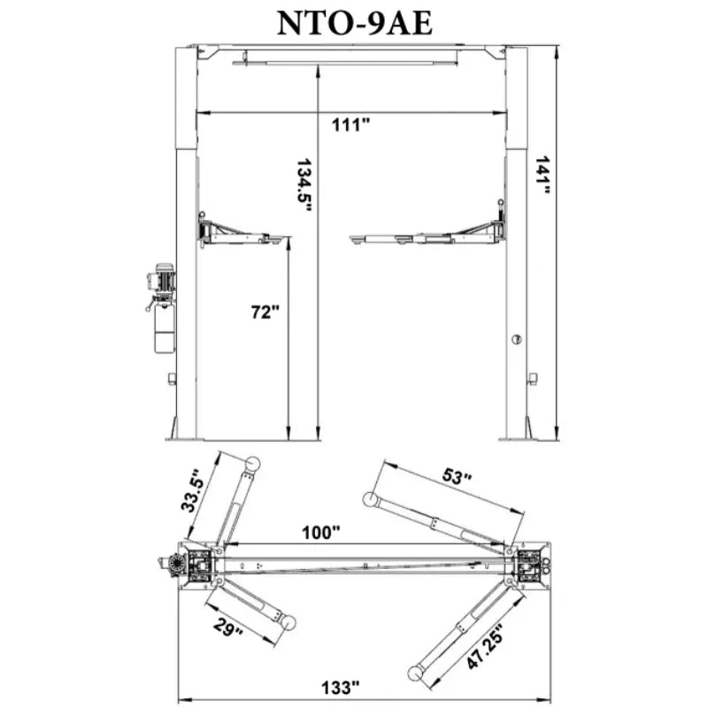 Triumph NTO-9AE 9,000 lb Overhead Two-Post Vehicle Lift with Truck Adapters - Versatile, Heavy-Duty Auto Lift