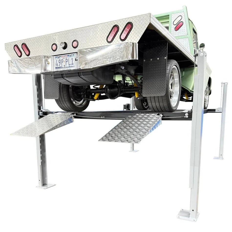 Triumph USA8000XLT 8,000-lb 4-Post Lift — Made in USA, Extended-Length Service & Storage Lift with Caster Kit, Jack Tray and 3 Drip Trays